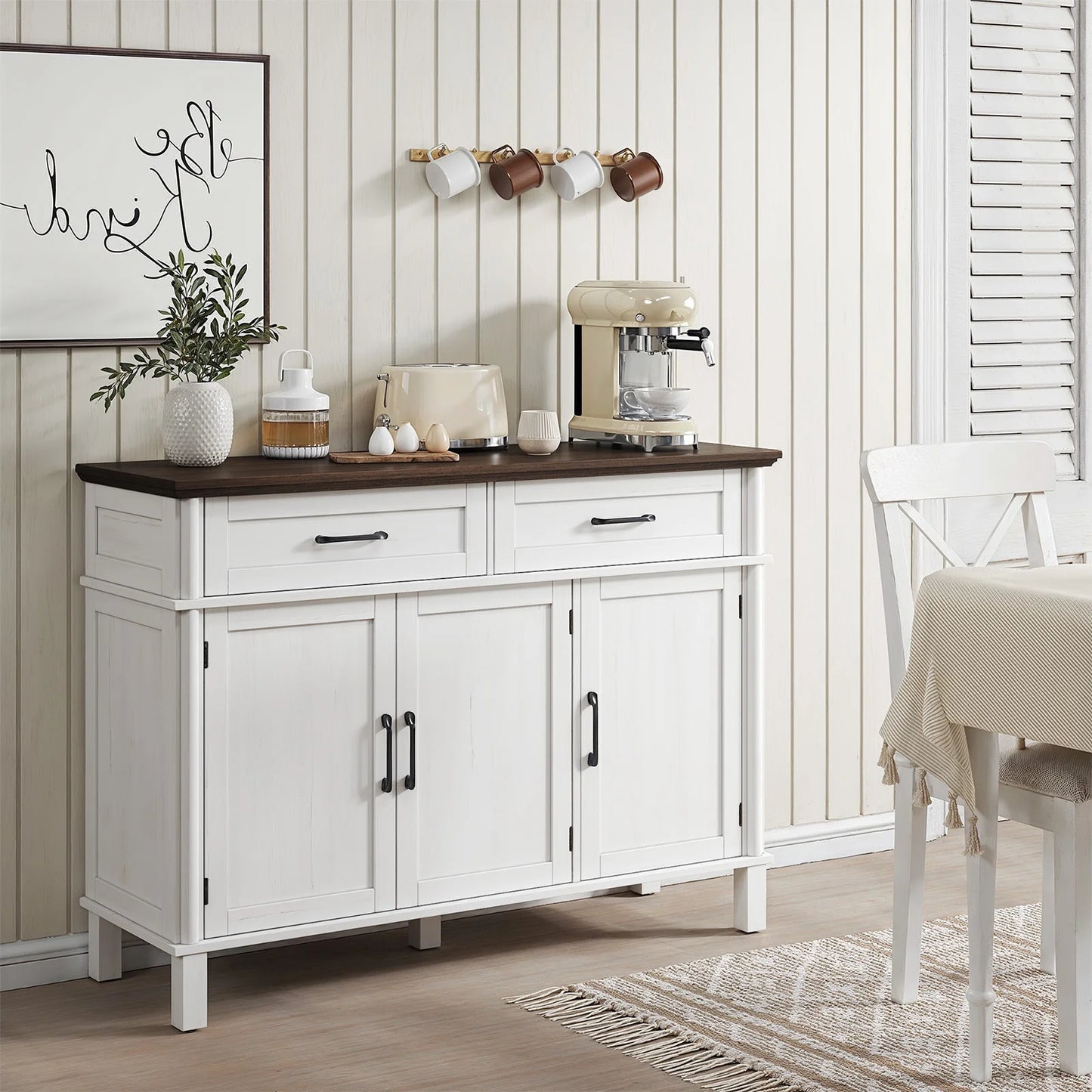 48" Farmhouse Storage Buffet Cabinet,2 Drawers&Doors,Adjustable Shelve,Wood kitchen Cabinet ,for Kitchen/Living Room