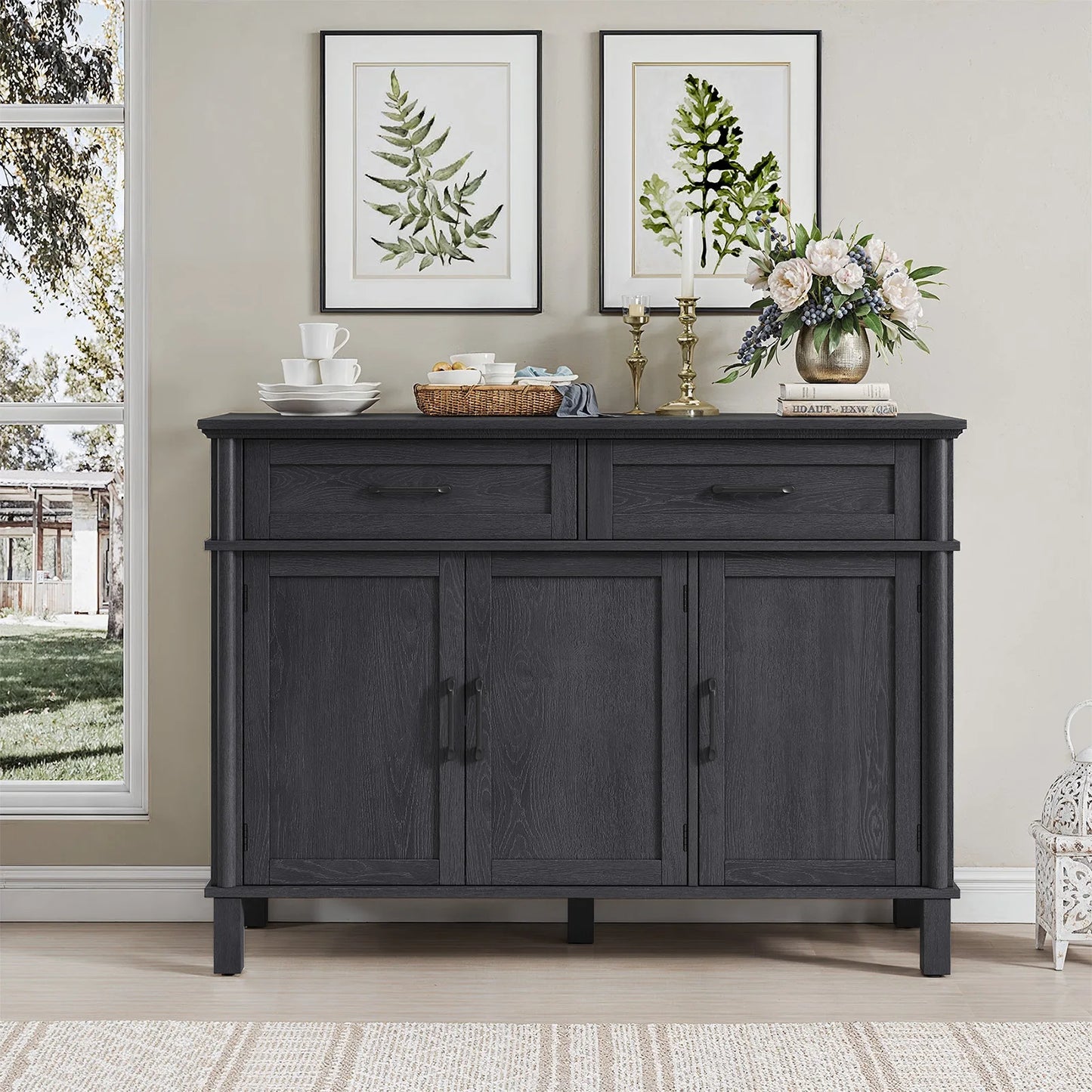48" Farmhouse Storage Buffet Cabinet,2 Drawers&Doors,Adjustable Shelve,Wood kitchen Cabinet ,for Kitchen/Living Room