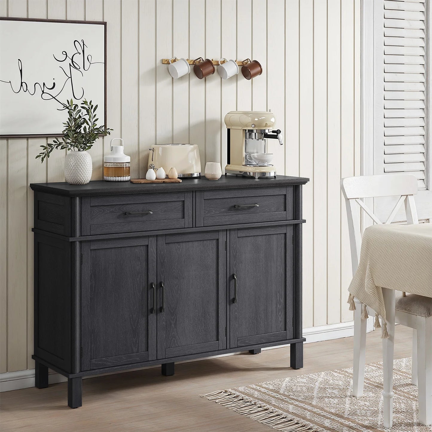 48" Farmhouse Storage Buffet Cabinet,2 Drawers＆Doors,Adjustable Shelve,Wood kitchen Cabinet ,for Kitchen/Living Room